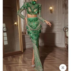 Mew Mews Cynthia Green Beaded Skirt Set L NWT